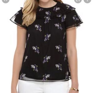 MICHAEL Michael Kors Ruffle Embroidered Mesh Top